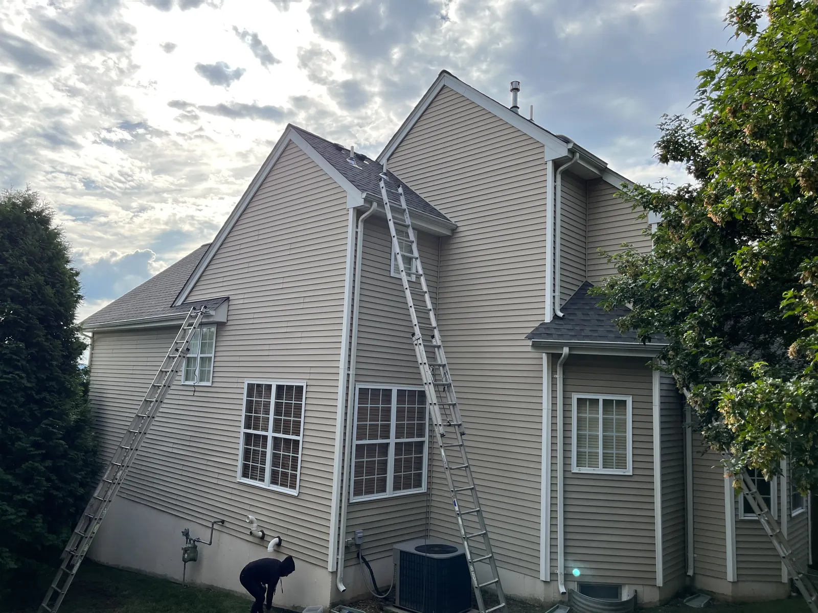 Residential gable roof viewed from outside the home