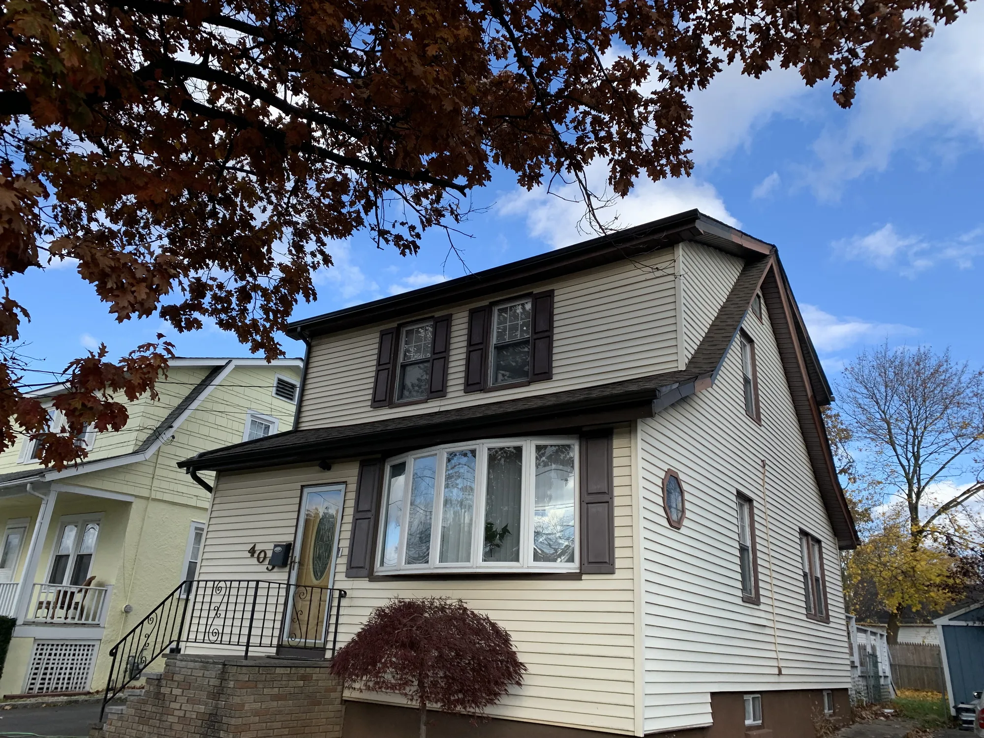 Residential exterior showing the pitched roof and eaves