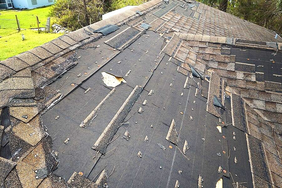 Roof storm damage reference for discussing missing shingles or exposed areas